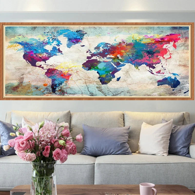 Modern Abstract World Map Wall Art Painting Porch Murals Poster Wall Picture Decorative Picture Home Decoration Aimak Store