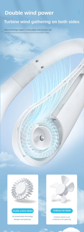 New Mini Neck Fan Portable Bladeless Hanging Neck 1200mAh Rechargeable Air Cooler 3 Speed Mini Summer Sports Fans Aimak Store