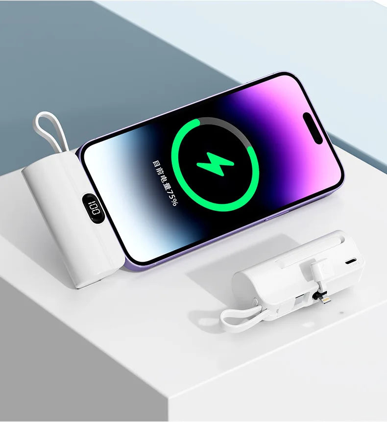 5000/10000/20000mAh 2IN1 Mini Power Bank Pocket External Battery Plug Portable Power Bank For iPhone Huawei Fast Charging Outdoo