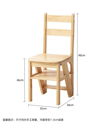 Solid Wood Ladder Chair Household Ladder Chair Folding Dual-use Ladder Stool Indoor Climbing Pedal Stair Multi-function