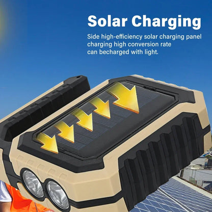Solar Powered LED Handheld Light Super Bright Work Searchlight Waterproof Outdoor Camping Portable Hiking Flashlight