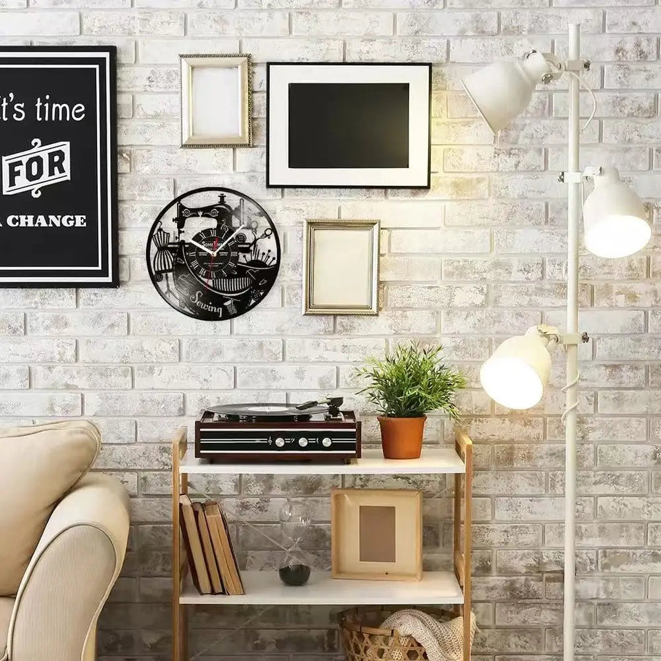 Sewing Machine Customization Vinyl Record Wall Clock Quilting Room Decoration Logo Personalized Tailor Name Clock Tailor Gift Aimak Store
