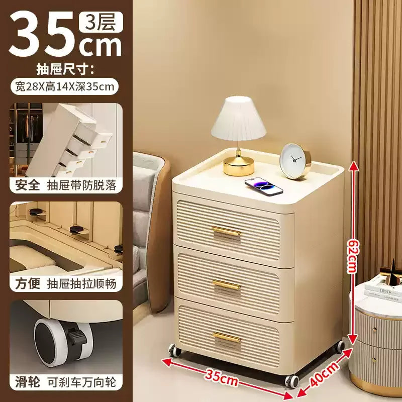 Modern Minimalist Nightstand with Drawers|Faux Wood Bedside Storage Cabinet Movable Bedroom Organizer Space-Saving HomeFurniture Aimak Store
