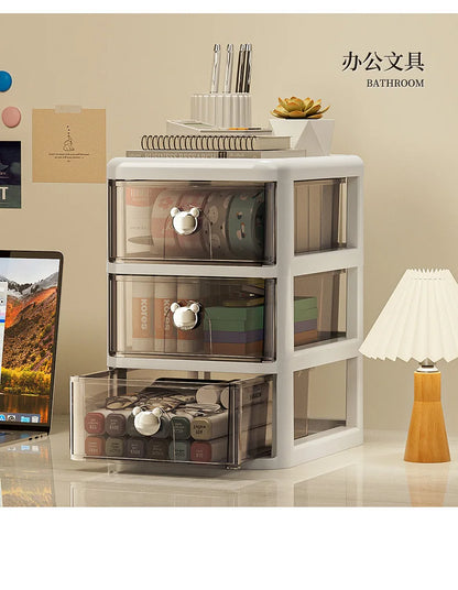Stackable Desktop Storage Box with Dustproof Drawer Office Desk Storage Box Cosmetic Box Stationery Supplies Debris Storage Rack