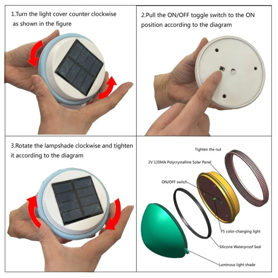 Vibrant Solar Powered Floating Lights Rechargeable Night Projection Underwater Glowing Lamp RGB Colors LED Pool Lights Swimming Aimak Store