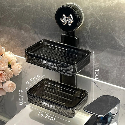 1 suction cup soap box, non perforated wall mounted bathroom shelf, double-layer drainage soap box