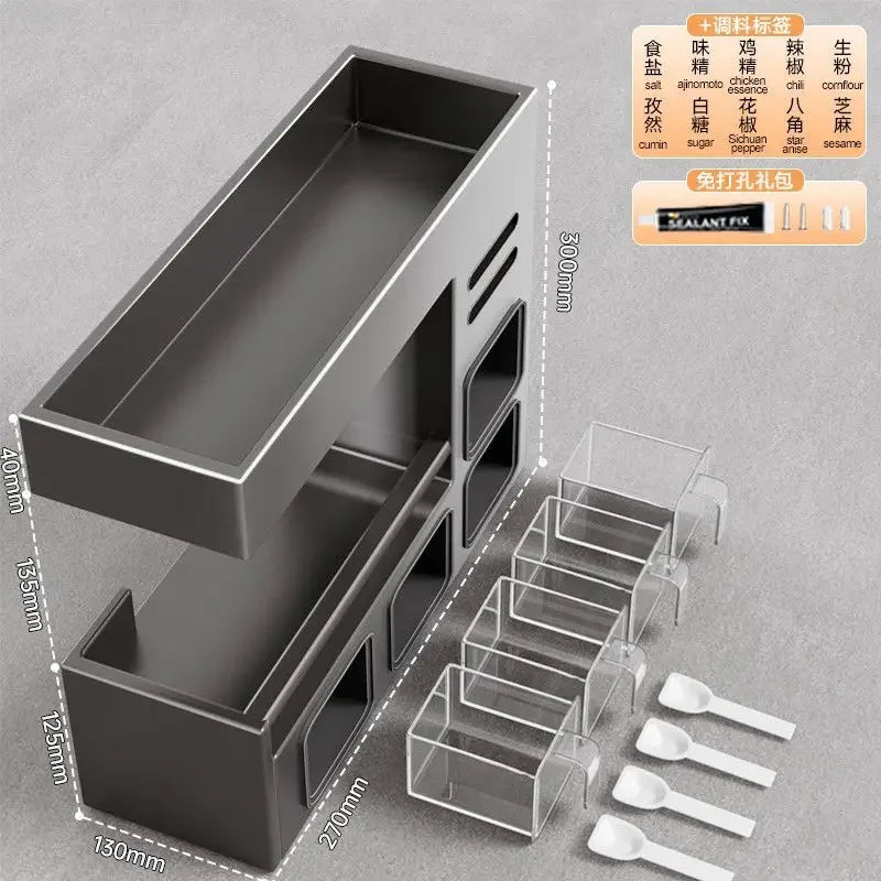 Kitchen seasoning rack wall hanging non-punching multi-functional storage seasoning jar household a complete set of combinations Aimak Store