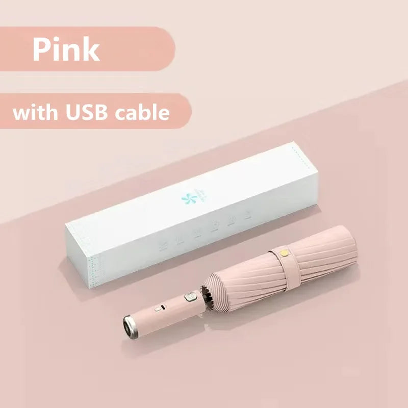 Folding Umbrella with Fan USB Charge Cool Ultra-light Parasol Black Coating Sun-resistant Umbrellas with Gift Box Aimak Store