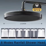 New 230mm Big Panel Showerhead 6 Mode Supercharge Rainfall Shower Head High Pressure Top Rain Shower Faucet Bathroom Accessories Aimak Store