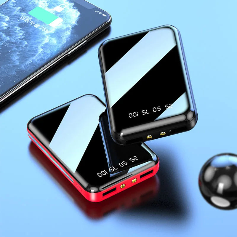 20000mAh Mini Power Bank Portable Charger Mirror Screen LED Digital Display Powerbank External Battery Pack Power Bank Poverbank Aimak Store
