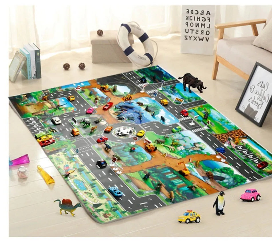 Children Playmat Activity Surface Waterproof Map Kids Animal Road Toy Baby Dinosaur Road Portable Carpet Farm Road Non-Toxic Mat Aimak Store