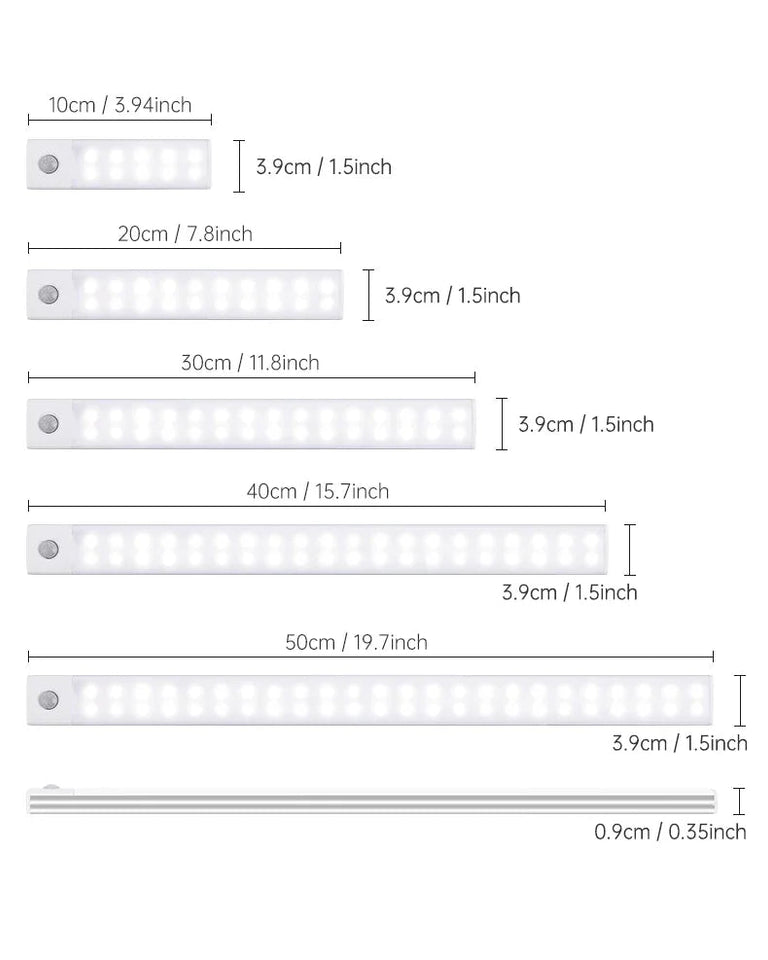 10/20/30/40/50CM Under Cabinet Led Light Sensor Movement Rechargeable Wireless Led Lamp Night Light Cupboard Bedroom Wardrobe Aimak Store