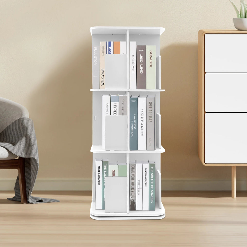 Bymaocar 360° Rotating Bookshelf, 3 Tier Standing Bookcase, Small Corner Bookcase White For Bedrooms/Living Rooms Aimak Store