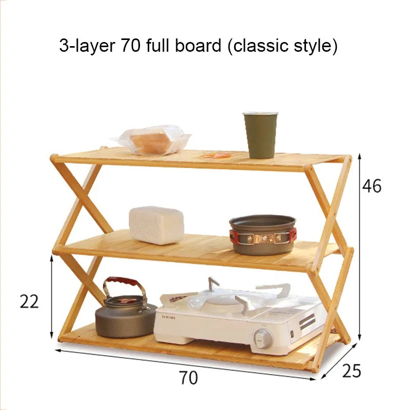 Camping Tables Outdoors Folding Table Portable Camping Wood Shelf Outdoor Portable Storage Rack Multi-Layer Foldable Bamboo Rack Aimak Store