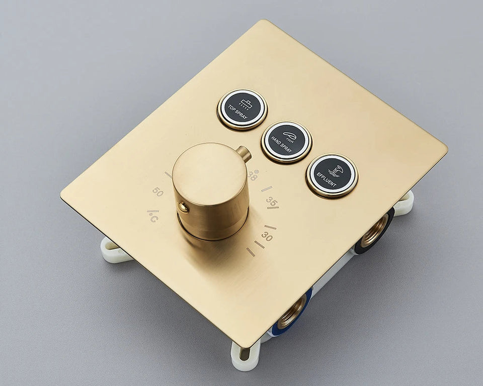 Black Thermostatic Bathroom Shower Faucet Set Remote LED Rainfall Head Faucets Crane 3 Way Concealed Embedded Hot Cold Mixer Tap Aimak Store