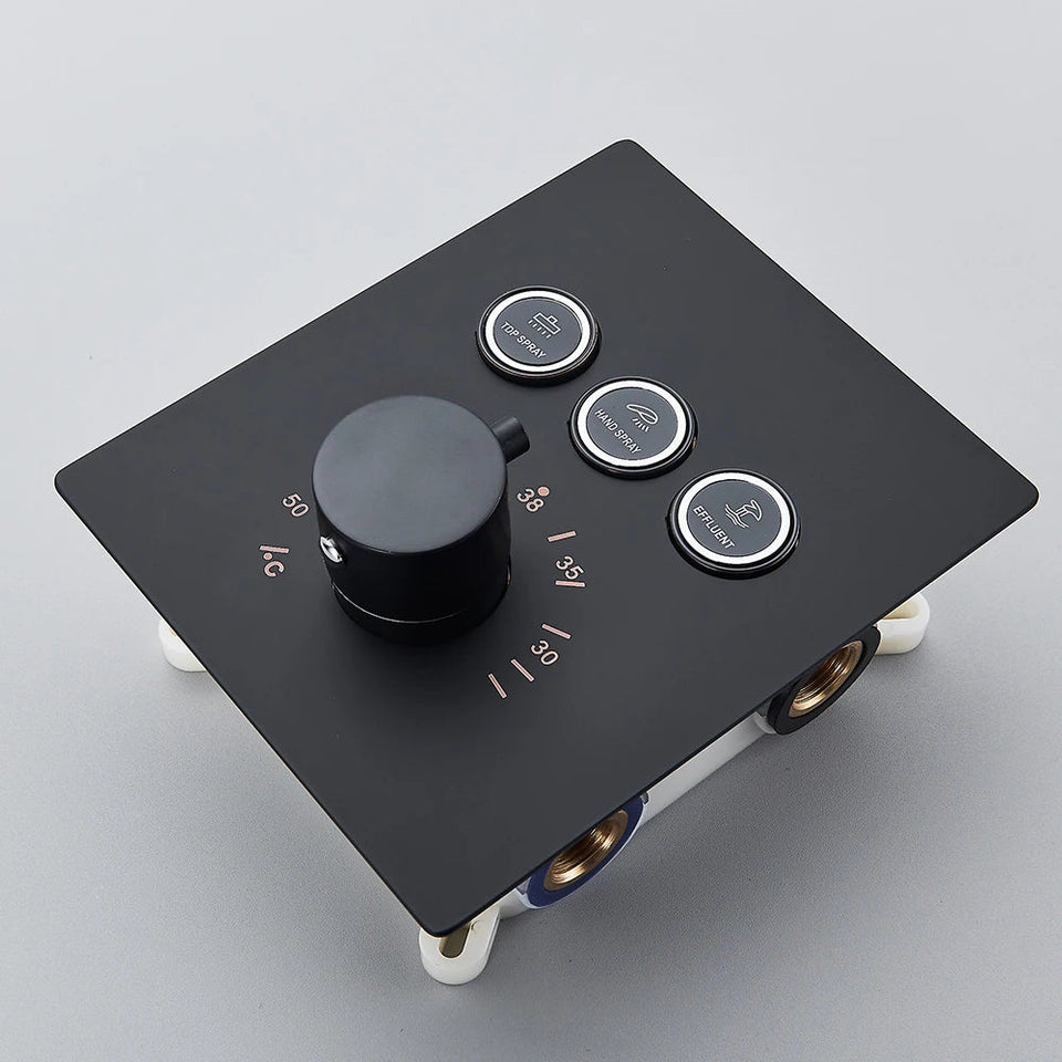 Black Thermostatic Bathroom Shower Faucet Set Remote LED Rainfall Head Faucets Crane 3 Way Concealed Embedded Hot Cold Mixer Tap Aimak Store