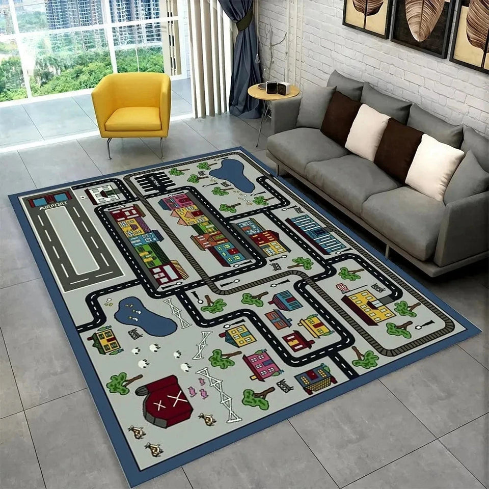Child Playmat Highway City Traffic Playroom Area Rug Large Carpet Rug for Living Room Bedroom Decor Kids Play Non-slip Floor Mat Aimak Store