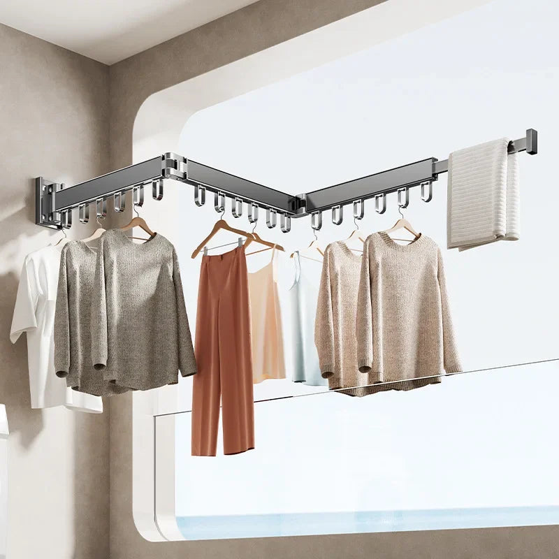Foldable No Drill Wall Mounted Clothes Drying Rack, Indoor Outdoor Retractable Hanger, Space-Saving Design for Balcony Aimak Store