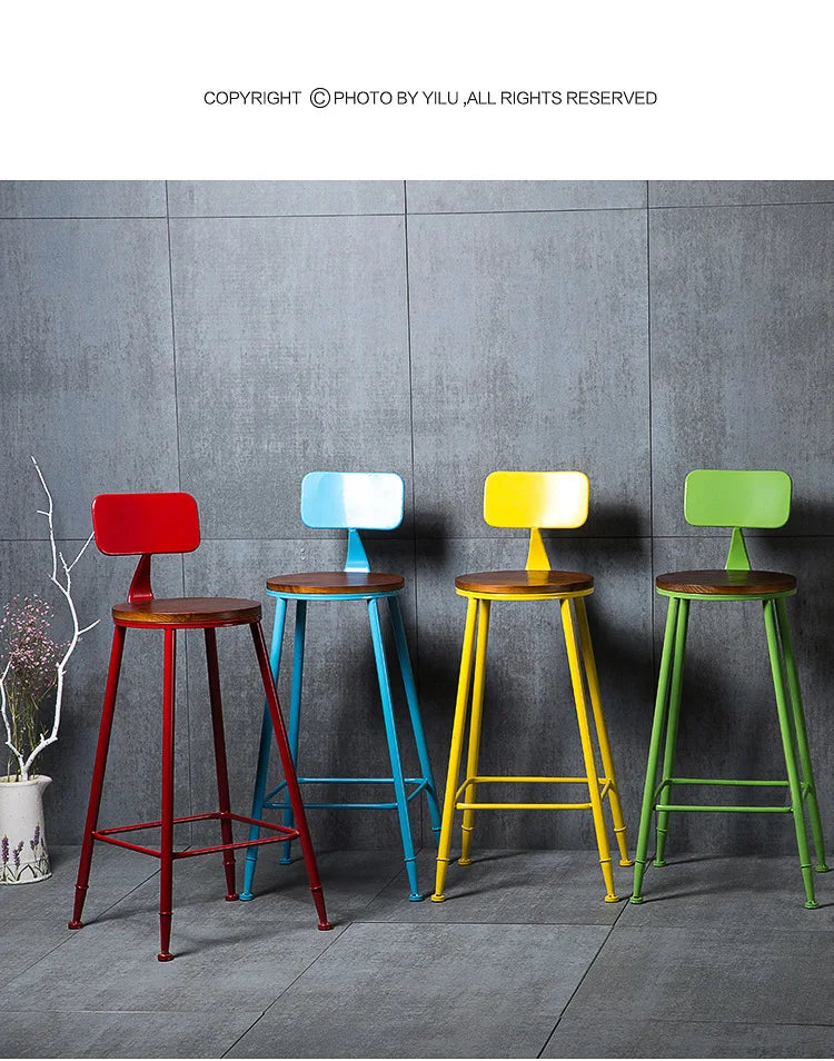 American Style Iron Bar Chair Coffee Shop Milk Tea Shop High Chairs Retro Backrest Seat Solid Wood Sitting Face Counter Stool Aimak Store