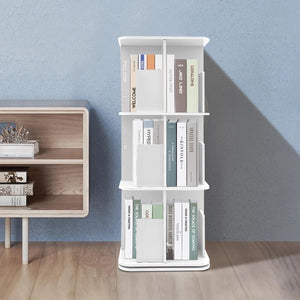 Bymaocar 360° Rotating Bookshelf, 3 Tier Standing Bookcase, Small Corner Bookcase White For Bedrooms/Living Rooms Aimak Store
