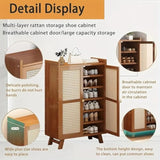 Bamboo Shoe Cabinet, 2-Door Entrance Shoe Cabinet, 7-Layer Standing Shoe Storage Box, Adjustable Shelf, Retro Shoe Cabinet Shoe Aimak Store