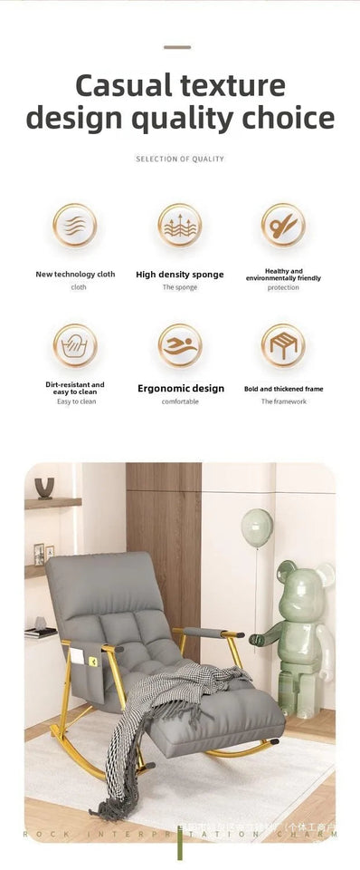 Modern Folding Rocking Chair for Adults Luxury Lite Recliner with Adjustable Backrest Balcony Lounges, Living Rooms Relaxation Aimak Store