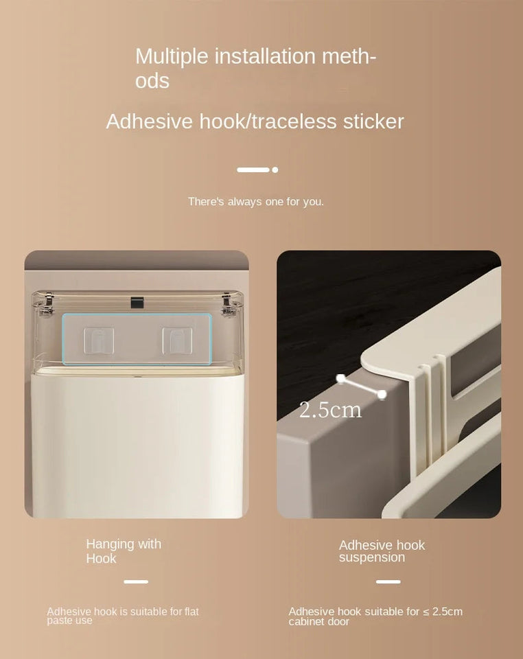 Household plastic flip-top wall-mounted trash can kitchen bathroom bathroom gap wall-mounted storage simple trash can Aimak Store