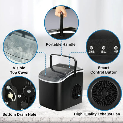 Ice Maker for Countertop, 9 Ice Cubes Ready in 6 Mins, 26lbs Ice/24Hrs, with Self-Cleaning Feature, Ice Spoon and Basket