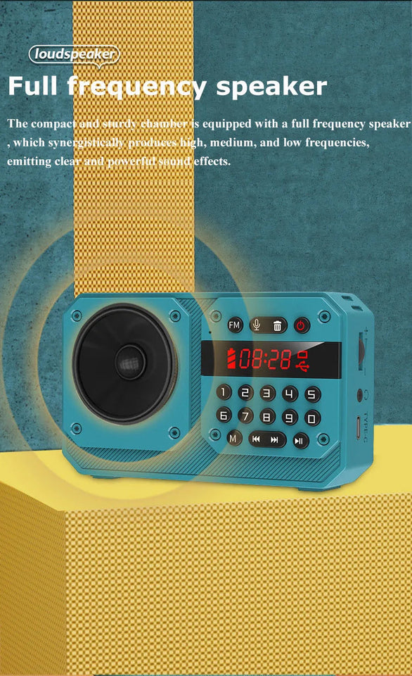 Mini Portable FM Radio High Sensitivity Radios Receiver Wireless Hifi  Bluetooth Speaker with Mic Support Recording TF USB Play Aimak Store