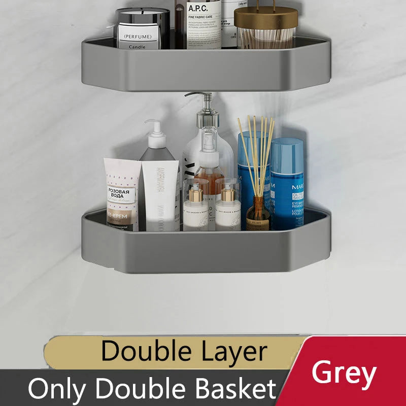 Bathroom Shelf Corner Space Aluminum Bathroom Triangle Basket Shower Room Storage Rack Wall Mounted Black/Matte/Grey Aimak Store