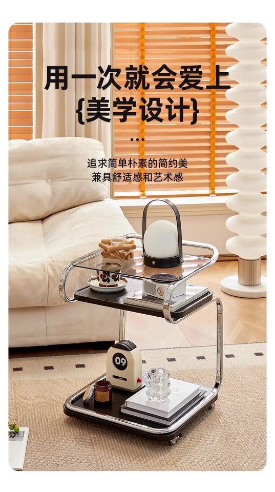 Medieval Style Sofa Side Table Bedside Cabinet Living Room Mobile Coffee Table with Wheels Small Cart Multi-layer Bed Head Shelf Aimak Store