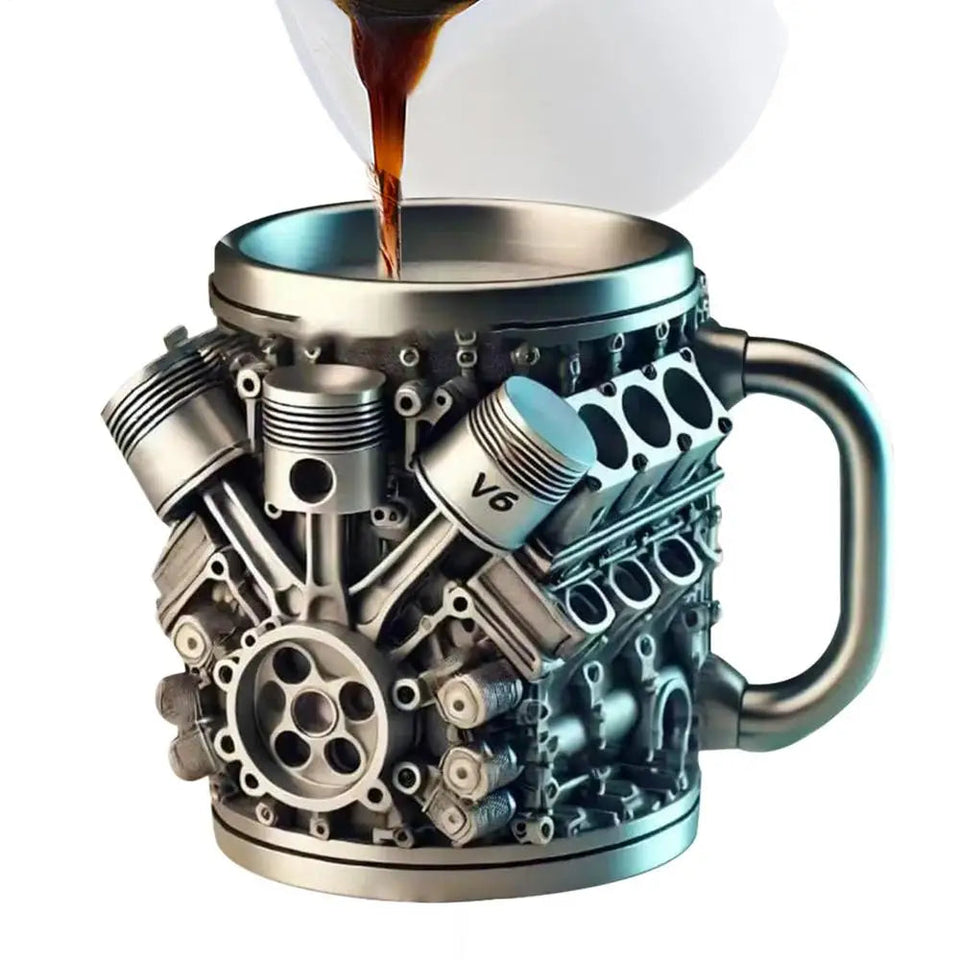 Funny V8 V6 Engines Design Tea Cup Coffee Mug Handmade Engines Stainless Steel Resin Large Capacity Coffee Cup Aimak Store