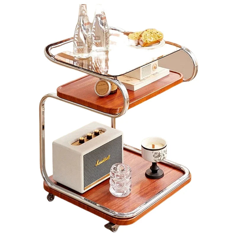 Medieval Style Sofa Side Table Bedside Cabinet Living Room Mobile Coffee Table with Wheels Small Cart Multi-layer Bed Head Shelf Aimak Store