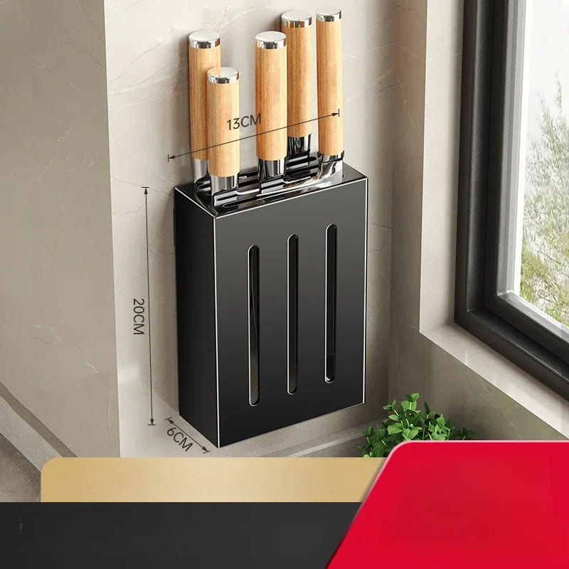 kitchen accessories organizer，Kitchen knife storage box, knife holder, non-perforation, wall-mounted rack, kitchen items Aimak Store