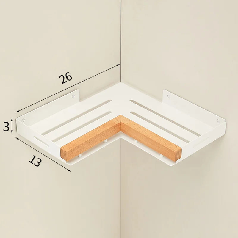 Bathroom Shelf Corner Space Aluminum Wood Bathroom Triangle Basket Shower Room Storage Rack Wall Mounted Aimak Store