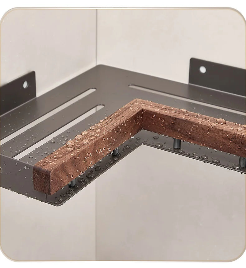 Bathroom Shelf Corner Space Aluminum Wood Bathroom Triangle Basket Shower Room Storage Rack Wall Mounted Aimak Store