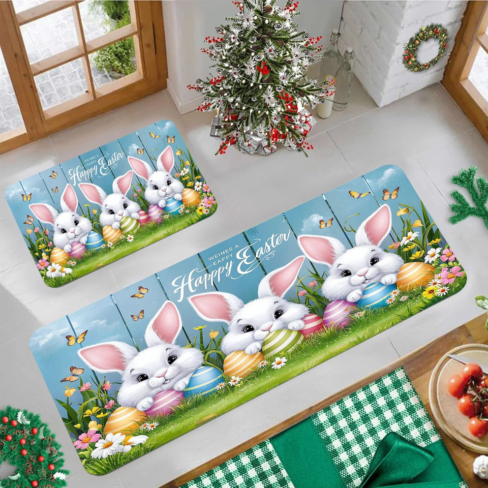 Easter Bunny Eggs Butterfly Kitchen Mat Home Decor Washable Corridor Balcony Rugs Bathroom Non-slip Floor Mat Entrance Doormat Aimak Store