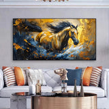 Abstract Black Gold Horse Print Canvas Painting, Modern Textured Running Horse Poster Wall Art, For Living Room Decor, No Frame Aimak Store