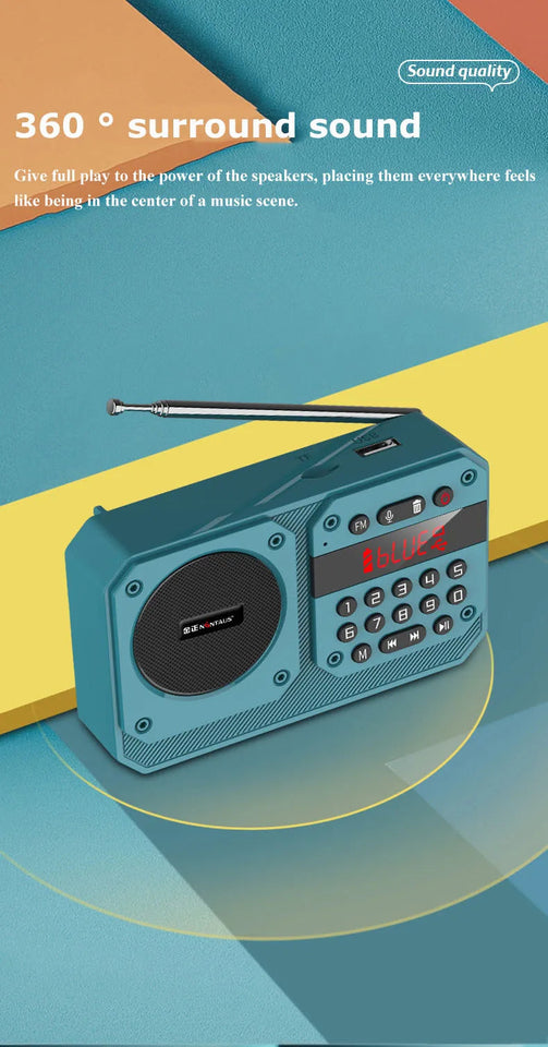 Mini Portable FM Radio High Sensitivity Radios Receiver Wireless Hifi  Bluetooth Speaker with Mic Support Recording TF USB Play Aimak Store