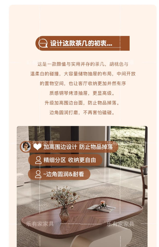 Medieval walnut coffee table living room home modern simple small apartment oval black and white designer coffee table Aimak Store