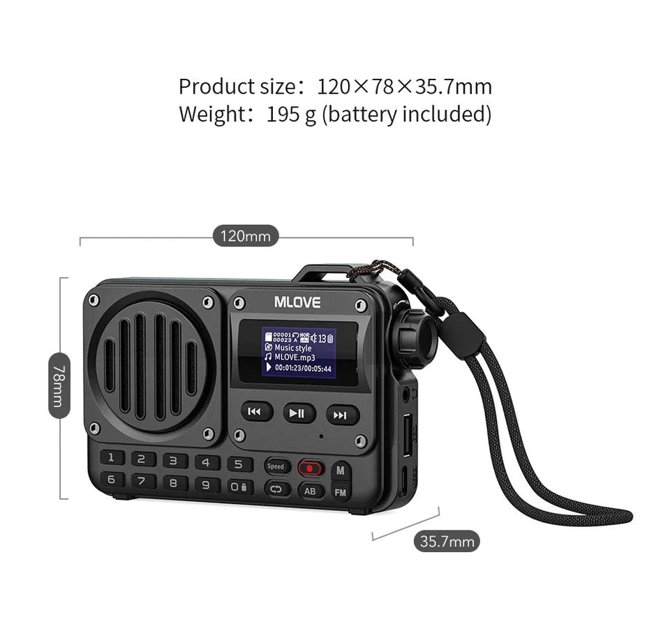 MLOVE BV800 Super-Portable Bluetooth Speaker with FM Radio,LCD Screen Display, Antenna, AUX Input, USB Disk, TF Card, MP3 Player Aimak Store