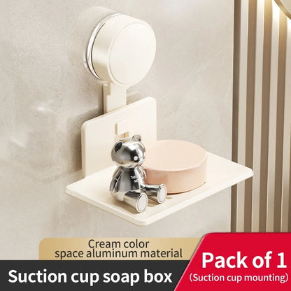 No-Drill Suction Cup storage Soap Box Wall Mounted Space Soap Storage Rack Non Perforated Household Drain Soap Dish Box