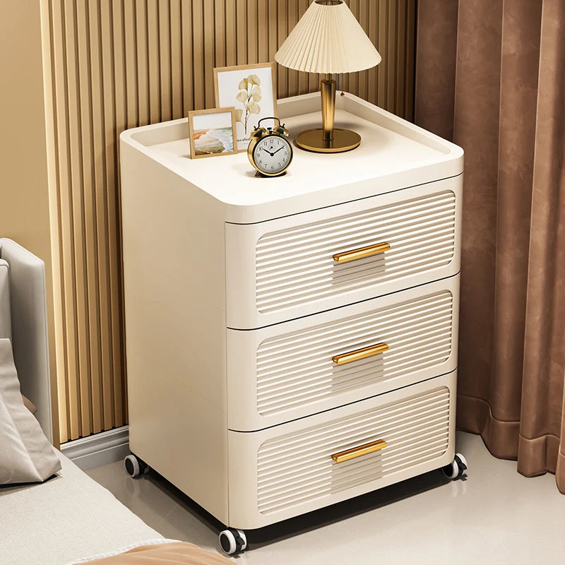 Modern Minimalist Nightstand with Drawers|Faux Wood Bedside Storage Cabinet Movable Bedroom Organizer Space-Saving HomeFurniture Aimak Store