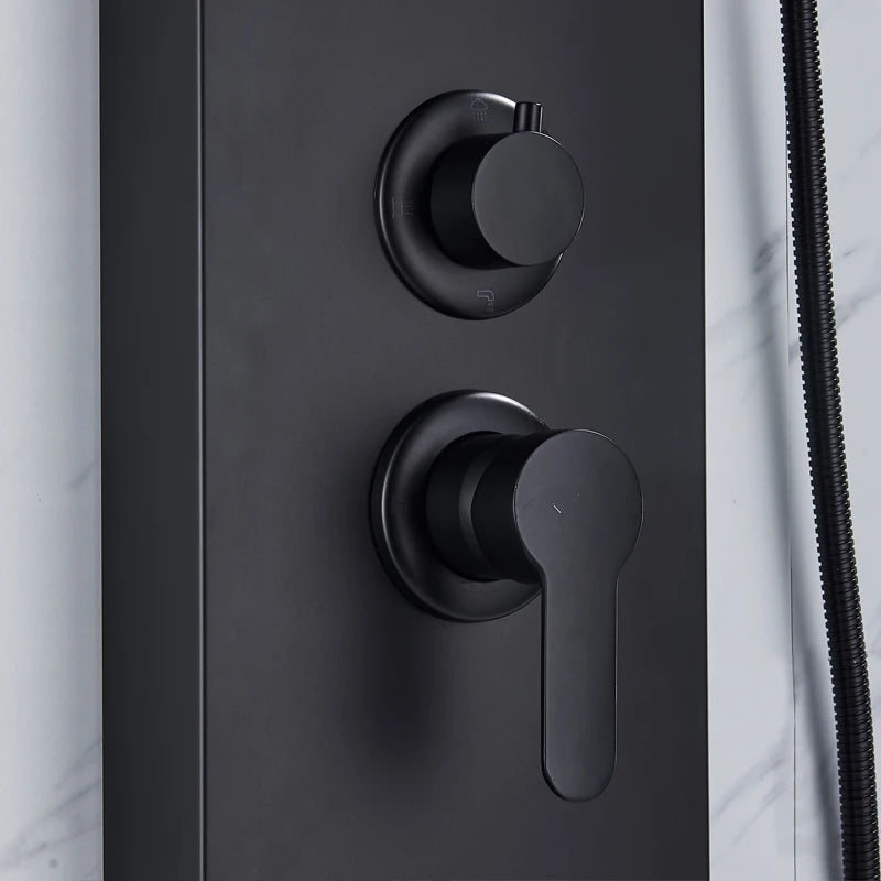 Black LED Shower Panel Tower System Rain Waterfall Shower Column Hydroelectricity Massage Body Spa Bath Shower Faucet Mixer Aimak Store