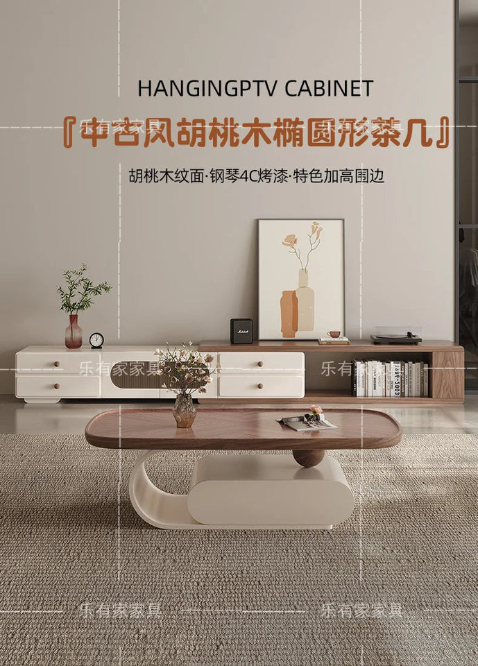 Medieval walnut coffee table living room home modern simple small apartment oval black and white designer coffee table Aimak Store