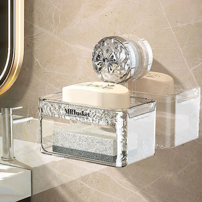 1 suction cup soap box, non perforated wall mounted bathroom shelf, double-layer drainage soap box