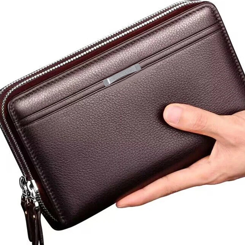 Men's wallet long money foreskin leather handbag large business handbag mobile phone card holder men's gift father son husband b Aimak Store