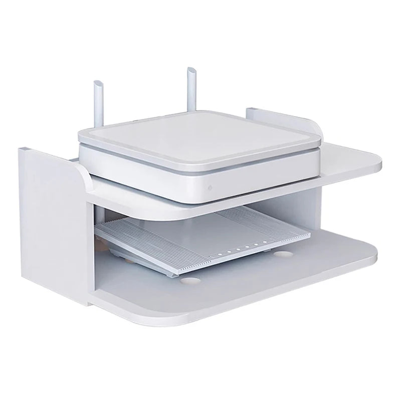 2 Tier Floating Shelves Wifi Router Hanging Layer Multi Tap Outlet Set Top Box Holder Cable Bracket Wall Mount Storage Organizer Aimak Store