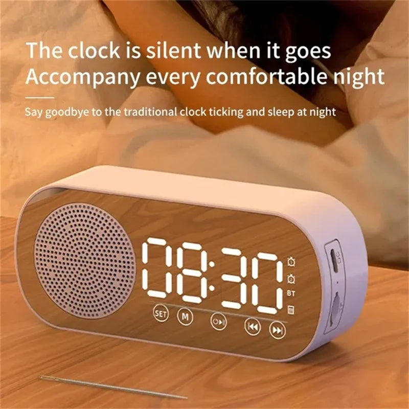 New Desk Speaker Clock Bluetooth Speaker FM Radio Alarm Clock HiFi Sound HD Mirror Screen Support TF Card Home Beside Clock Aimak Store