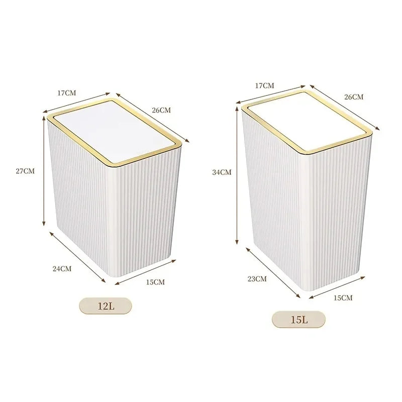 12/15L Trash Can with Lid Semi Automatic Luxury Slim Large Capacity Bin Toilet Living Kitchen Bedroom Waterproof Garbage Bin Can Aimak Store